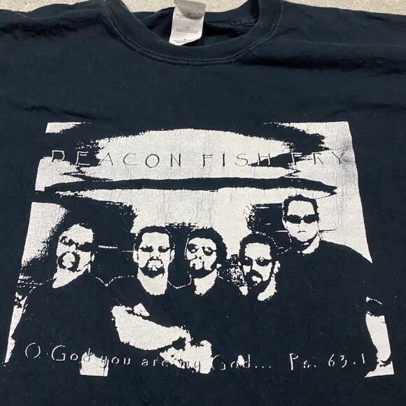 VTG Deacon Fish Fry Shirt Mens XL Black Band Tee Christian Rock Ps 63:1 90s - Picture 3 of 6